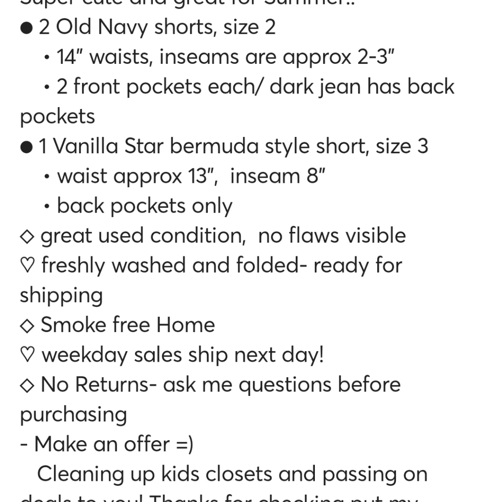 Juniors 3 Shorts Bundle☆ SFH☆ Old Navy & Vanilla Star☆ Great Condition* Sz 2/3 - Picture 2 of 5